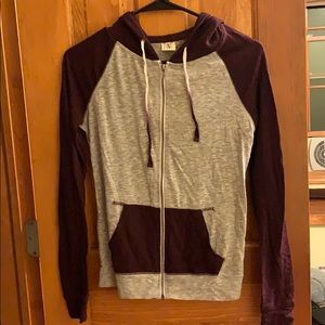 Grey and maroon hoodie